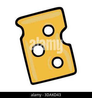 Une charmante illustration vectorielle d'une tranche de fromage suisse avec trois trous distincts, avec un contour noir audacieux et un dégradé de jaune chaud et de lig Illustration de Vecteur