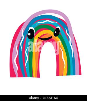 Illustration autocollant d'un dessin d'enfant d'un arc-en-ciel joyeux. Illustration de Vecteur