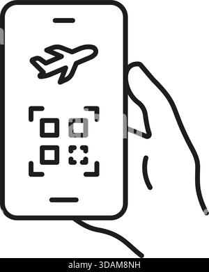 Icône Mobile Boarding Pass Line. Symbole de balayage numérique de billet de compagnie aérienne et de code QR. Commodité du voyage et enregistrement sans contact. Modifiable Illustration de Vecteur