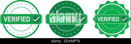 Badges cochés vérifiés dans des étiquettes circulaires vertes Illustration de Vecteur
