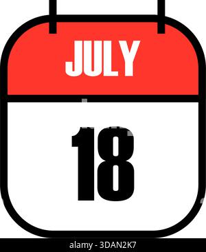 Page de calendrier rouge et blanche montrant la date du 18 juillet pour la célébration mondiale de la Journée internationale Nelson Mandela de la paix, de la justice et des droits de l'homme Illustration de Vecteur