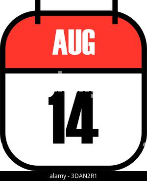Page de calendrier rouge et blanche montrant la date du 14 août pour la célébration mondiale de la fête de l'indépendance du Pakistan de la liberté, du patrimoine et de la fierté nationale graphique Illustration de Vecteur
