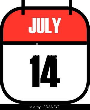 Page de calendrier rouge et blanche montrant la date du 14 juillet pour le jour de la Bastille France fête nationale célébration mondiale de la liberté et de la révolution graphique Illustration de Vecteur
