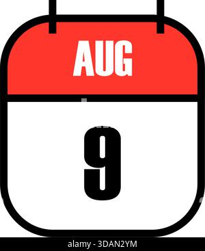 Page de calendrier rouge et blanche montrant la date du 9 août pour la célébration mondiale et le patrimoine culturel de la Journée internationale des peuples autochtones Illustration de Vecteur