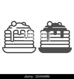 Crêpes avec ligne de confiture sucrée et icône solide, concept de gâteaux de cuisson de boulangerie. Graphiques vectoriels. Signe de plat de nourriture sur fond blanc, icône de style de contour pour Illustration de Vecteur