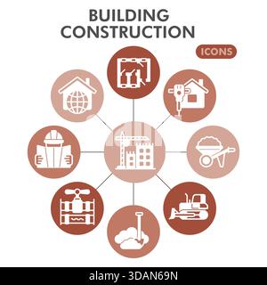 Collection ou croquis de symboles de maison de construction. icônes de thème de construction dans les signes de style glyphe pour le web et l'application. Graphiques vectoriels isolés sur backgr blanc Illustration de Vecteur