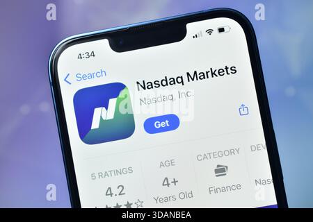 New Delhi, Inde 11 jaunary 2026 :- Nasdaq Markets App Store page Banque D'Images