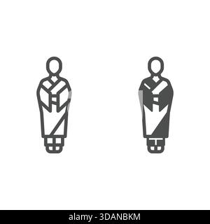 Ligne de moine thaïlandaise debout et icône solide, concept de station de thaïlande. Graphiques vectoriels. Religion grand signe homme sur fond blanc, icône de style de contour pour Illustration de Vecteur