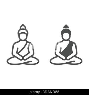 Ligne assise moine thaïlandaise et icône solide, concept de station de thaïlande. Graphiques vectoriels. Signe homme de religion sur fond blanc, icône de style de contour pour mobile Illustration de Vecteur