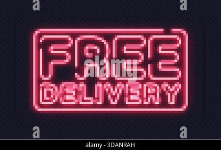 Étiquette au néon lumineux montrant un message de livraison gratuite sur fond sombre. Publicité brillante accrocheuse pour des promotions d'expédition rapide. Illustration de Vecteur