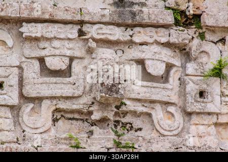 Représentation de Chaac, le Dieu maya de la pluie, dans le groupe des religieuses, zone archéologique de Chichén Itzá, Yucatán, Mexique. Banque D'Images