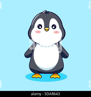 Mignon personnage de pingouin debout illustration vectorielle dessin animé Kawaii Illustration de Vecteur