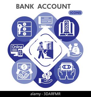 Collection de symboles de compte bancaire ou croquis. icônes de thème bancaire dans des signes de style glyphe pour le web et l'application. Graphiques vectoriels isolés sur fond blanc Illustration de Vecteur