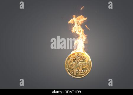 Pièce de dollar australien en feu Banque D'Images