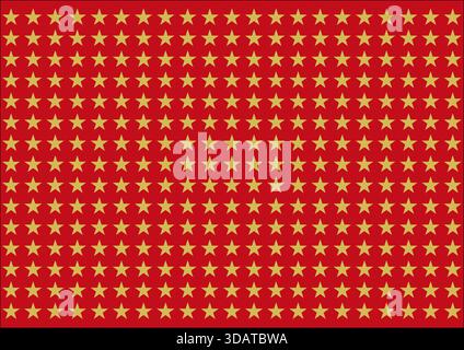 Motif étoile de couleur dorée sur fond rouge. Banque D'Images