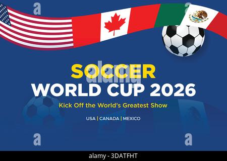 Bannière bleue de la Coupe du monde de football 2026 avec drapeaux Illustration de Vecteur