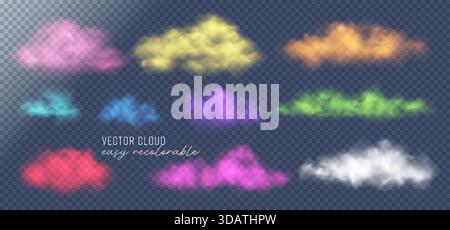Ensemble de nuage réaliste de vecteur, de fumée ou de brouillard Illustration de Vecteur