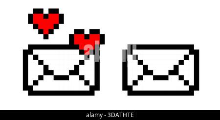 Lettre d'enveloppe de coeur de pixel dans le style d'art de jeu vidéo classique 8 bits formant le concept de message d'amour numérique pour l'illustration vectorielle d'interface de joueur romantique Illustration de Vecteur