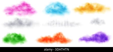 Ensemble de nuage réaliste de vecteur, de fumée ou de brouillard Illustration de Vecteur