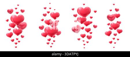 Jeu de cœurs rouges 3D flottants Illustration de Vecteur