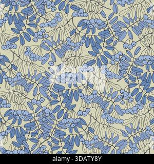Motif répétitif sans couture dans le style toile de Jouy avec des branches d'arbre rowan et des cendres Illustration de Vecteur