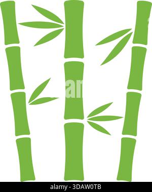 Trois arbres de bambou avec des feuilles vertes et des pousses de bambou vertes. Les pousses de bambou sont disposées de manière à ce qu'elles ressemblent à leur croissance hors du Illustration de Vecteur