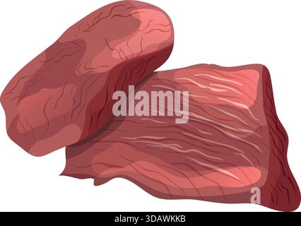 Deux morceaux de viande sont représentés sur un fond blanc. La viande est rouge et il est du bœuf. L'image a un concept simple et direct, avec la mise au point Illustration de Vecteur
