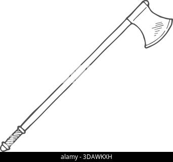Un bâton en bois avec un manche noir et une lame noire. Le bâton est long et mince. L'image est celle d'une arme, peut-être d'une hache ou d'une machette. La scène est Ser Illustration de Vecteur