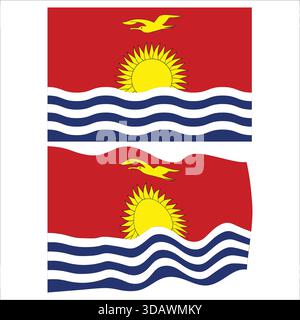 Drapeau national de Kiribati montrant des symboles soleil, océan et oiseau frigatère. Illustration de Vecteur