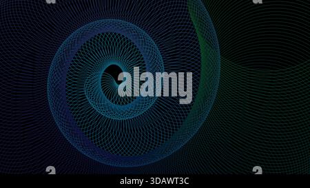 Fond en spirale géométrique bleu et cyan vibrant avec des lignes abstraites et fluides créant un tunnel visuel hypnotique, idéal pour la conception numérique, la technologie Illustration de Vecteur