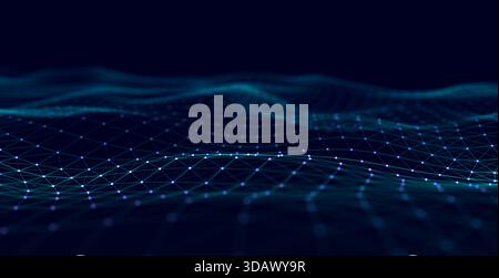 Vague de points et de lignes entrelacés. Arrière-plan abstrait. Style technologique pour la science, rendu Big Data.3D. Banque D'Images