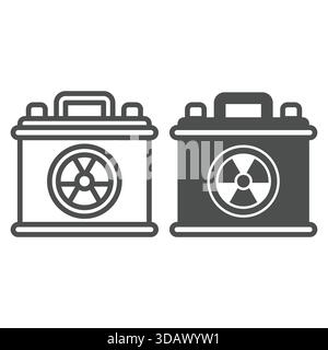 Accumulateur électrique avec ligne de joint de radioactivité et icône solide, concept d'énergie atomique. Graphiques vectoriels. Conteneur de batterie, signe de rayonnement sur b blanc Illustration de Vecteur