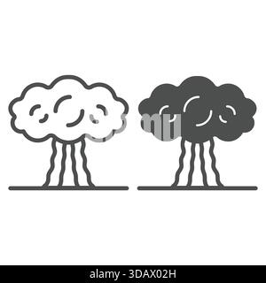Explosion de la ligne de bombe nucléaire et icône solide, concept d'énergie atomique. Graphiques vectoriels. Signe de champignon de pile de nuage radioactif sur fond blanc, outli Illustration de Vecteur