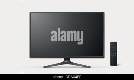 Écran de télévision réaliste Vector 3d, isolé. Smart TV Screen avec télécommande. Modèle de conception d'écran de télévision vierge, vue avant Illustration de Vecteur