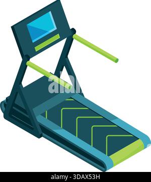 Un tapis roulant bleu et vert avec un écran sur le devant Illustration de Vecteur