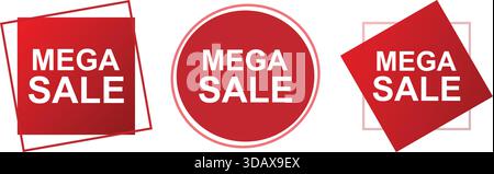 Badges Red Mega Sale pour les offres de réduction et de promotion Illustration de Vecteur