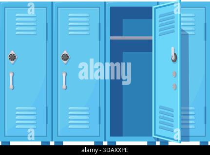 Casiers bleus fermés et portes ouvertes icône de dessin animé isolé sur fond blanc Illustration de Vecteur