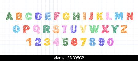 Crayon alphabet anglais. Ensemble ABC funky et audacieux avec texture cire. Police stylo doodle. Illustration vectorielle Illustration de Vecteur