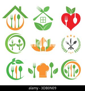 Illustration Set logo entreprise de restaurant et une nutrition appropriée sur un fond blanc Illustration de Vecteur