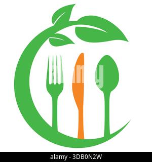 Concept d'illustration d'une alimentation saine et équilibrée. Couverts avec feuilles Illustration de Vecteur