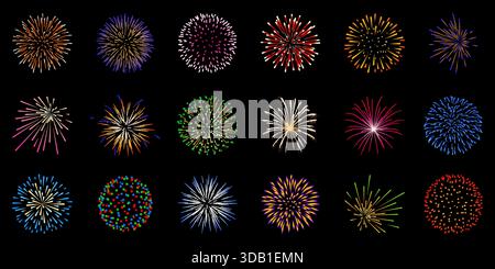 Jeu de feux d'artifice, collection vectorielle colorée Illustration de Vecteur
