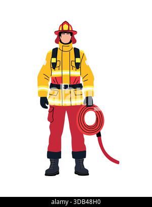Pompier en équipement de protection jaune et casque Illustration de Vecteur