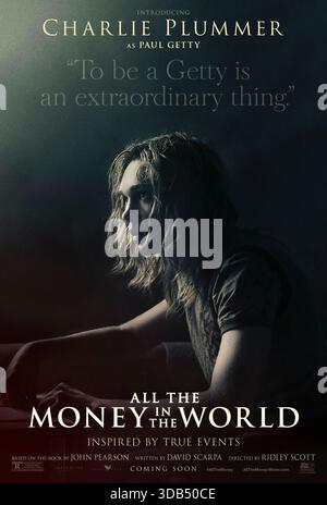 All the Money in the World (2017) réalisé par Ridley Scott et mettant en vedette Charlie Plummer dans le rôle de Paul Getty. L'histoire de l'enlèvement de Jean Paul Getty III, 16 ans, et la tentative désespérée de sa mère dévouée de convaincre son grand-père milliardaire John Paul Getty de payer la rançon. Affiche de personnage AMÉRICAINE À USAGE ÉDITORIAL EXCLUSIF. Crédit : BFA / Sony Pictures release Banque D'Images