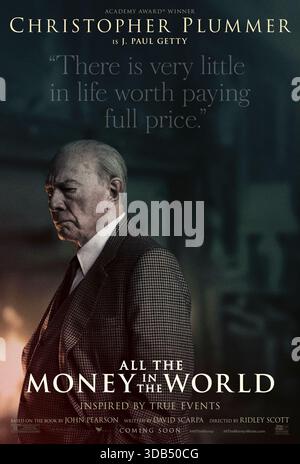 All the Money in the World (2017) réalisé par Ridley Scott et mettant en vedette Christopher Plummer dans le rôle de J. Paul Getty. L'histoire de l'enlèvement de Jean Paul Getty III, 16 ans, et la tentative désespérée de sa mère dévouée de convaincre son grand-père milliardaire John Paul Getty de payer la rançon. Affiche de personnage AMÉRICAINE À USAGE ÉDITORIAL EXCLUSIF. Crédit : BFA / Sony Pictures release Banque D'Images