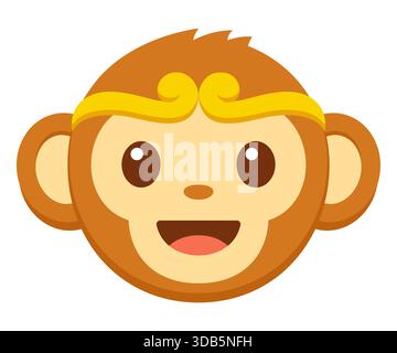 Sun Wukong, Roi singe, personnage légendaire chinois. Icône de visage de dessin animé mignon, illustration vectorielle plate simple. Illustration de Vecteur