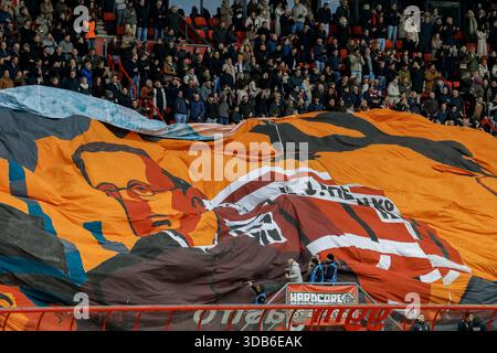 ENSCHEDE - image atmosphérique de l'action de style Art déco célébrant le 700e anniversaire de la ville d'Enschede lors du match néerlandais Eredivisie entre le FC Twente et Go Ahead Eagles au stade de Grolsch Veste le 14 décembre 2025, à Enschede, aux pays-Bas. ANP VINCENT JANNINK Banque D'Images