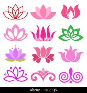 Ensemble d'illustration de fleurs de lotus variées sur un fond blanc Illustration de Vecteur