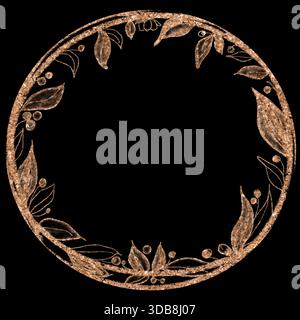 Couronne botanique élégante, texture métallique, feuillage, idéal pour les cartes, les éléments de marque, papeterie de mariage, mises en page saisonnières, cadres décoratifs Banque D'Images