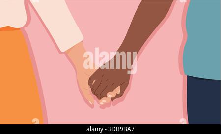 Une illustration vectorielle de conception plate en gros plan symbolisant la diversité, l'égalité, l'amour et l'unité entre les personnes de races ou d'origines différentes. Illustration de Vecteur