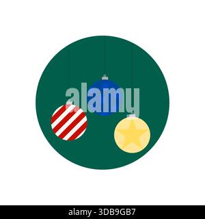 Icône d'ornement des fêtes. Boules suspendues. Boule vectorielle à motif étoile. Fond vert foncé. Illustration de Vecteur